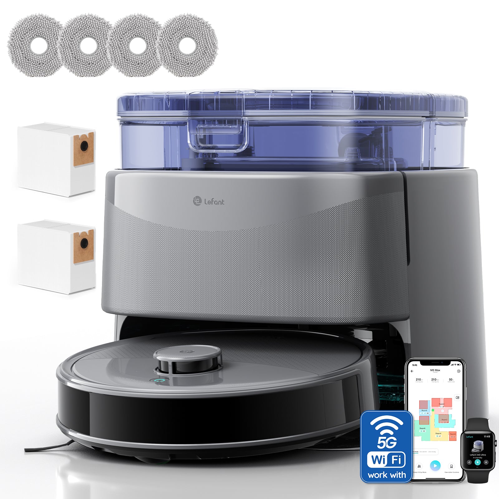 Lefant M3 Max robot vacuum with base station