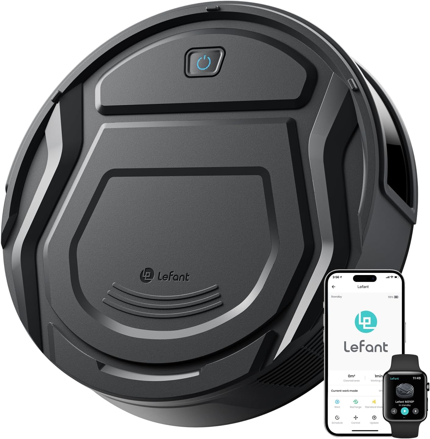 Lefant M210 Pro Robot Vacuum Cleaner, 4000Pa Powerful Suction, 200 Min Runtime, 6 Cleaning Modes, Slim, Quiet, Self-Charging, WiFi/App/Alexa Control, Black